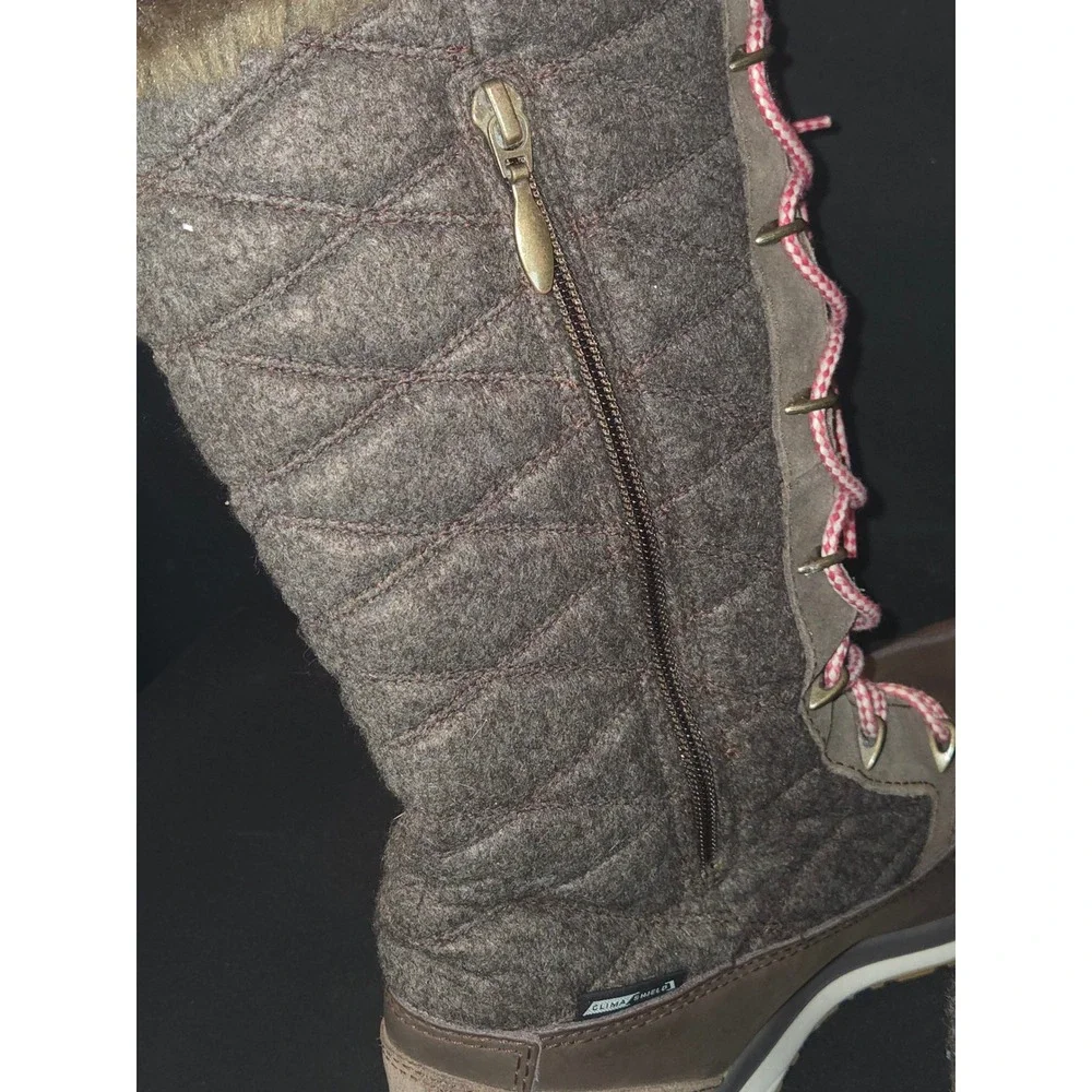 Salomon Women's Brown Quilted Wool Winter Snow Boots Fur Trim Lace Up Zip Size 8